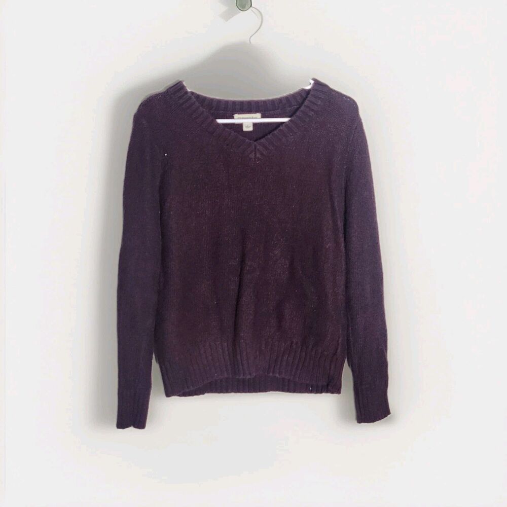 St John's Bay Womens Large Purple V Neck Knit Sweater Long Sleeve Cozy L